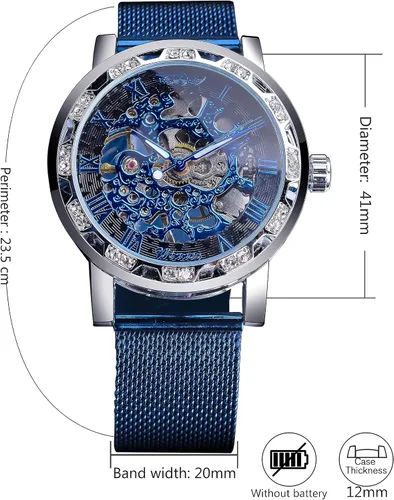 Vista 6 de Reloj de pulsera mecánico retro steampunk con diamantes de talla real para hombre, elegante reloj de pulsera mecánico
