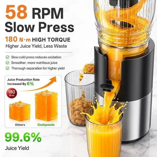 Vista 2 de Godspeeds® Smoothpress® Máquina exprimidora de prensado en frío de 6 pulgadas Negro