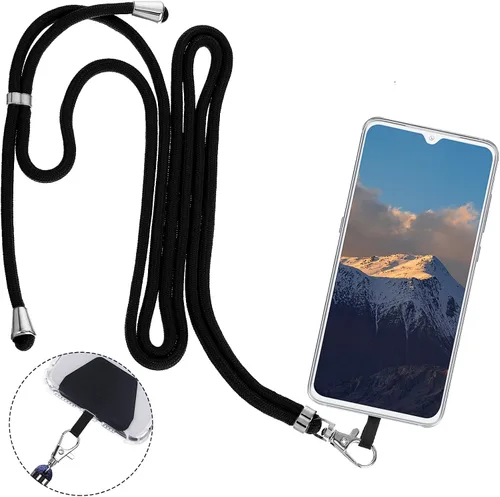Vista 5 de Weewooday 4 piezas de cordón para teléfono con correa cruzada universal para teléfono celular, cordón para el cuello con parche para mujeres, Negro