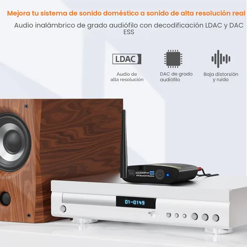 Vista 2 de 1Mii DS200Pro Bluetooth 5.3 Receptor para estéreo doméstico, adaptador de audio inalámbrico HiFi con LDAC, DAC integrado, largo alcance, salidas