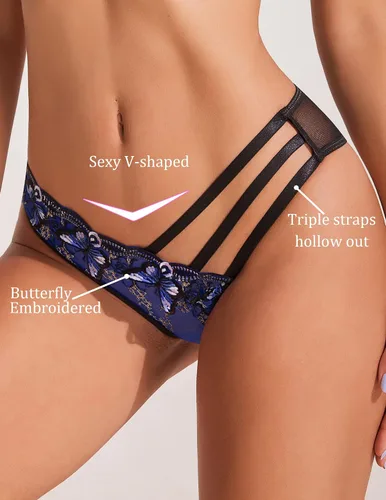 Vista 3 de Avidlove Bragas sexy para mujer, paquete de bragas de malla bordadas con mariposa