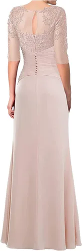 Vista 2 de Vestido de noche formal de encaje de gasa largo para mujer, manga 34, para madre de la novia
