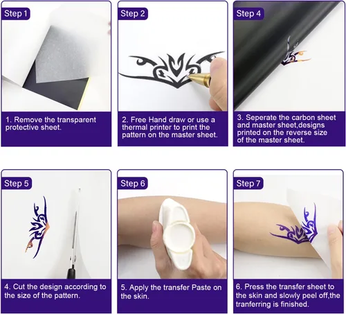 Vista 8 de TATELF - Papel de transferencia para tatuajes, 100 hojas, A4, kit de plantillas térmicas