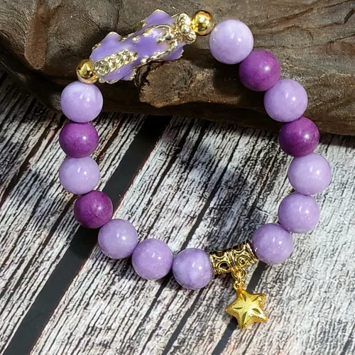 Vista 8 de Heavens Tvcz Pixiu Pulsera para mujeres y hombres amatista natural piedra morada cuentas positivas espirituales Feng Shui dijes tailandeses