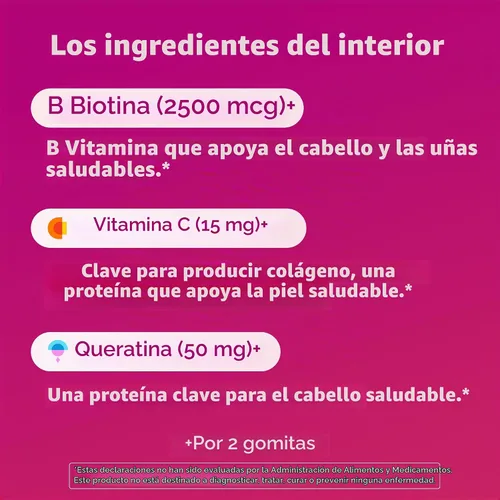 Vista 3 de OLLY Undeniable Beauty - Gomitas de belleza para el cabello, piel, uñas; con biotina, vitamina C, queratina; suplemento masticable, sabor pomelo