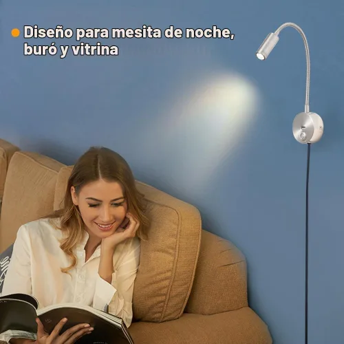 Vista 7 de Luz de lectura regulable montada en la pared con puerto de carga USB, luz de lectura LED enchufable, lámparas de pared con cuello de cisne flexible