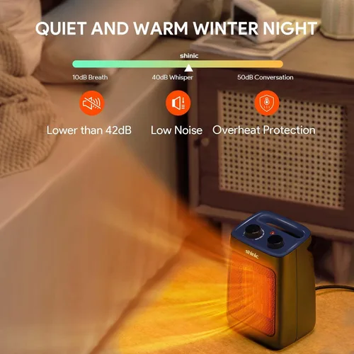 Vista 7 de shinic Calentador de espacio portátil con termostato, calentador de oficina de cerámica PTC pequeño de 1500 W para uso en interiores, calentamiento