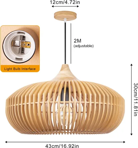 Vista 7 de Arturesthome Lámpara colgante de madera para isla de cocina, lámpara de techo colgante de madera rústica para cafetería, sótano, pasillo, vestíbulo