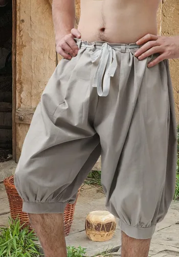 Vista 5 de VISINE FURPHI - Pantalones coloniales medievales para hombre, pantalones cortos de lino con bandas a la rodilla, disfraz renacentista
