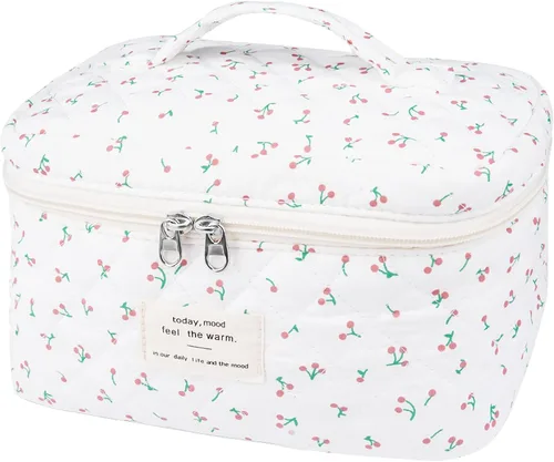 Vista 40 de Gosect Bolsa de maquillaje grande, bonita bolsa de cosméticos para mujeres y niñas, bolsa de aseo estética de coqueta floral, bolsa organizadora