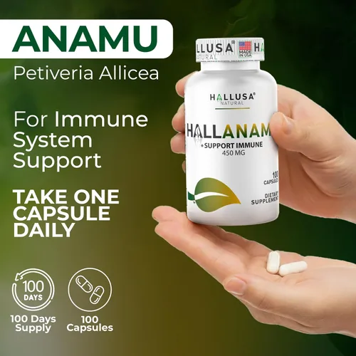 Vista 5 de Hallusa Natural Raíz de Anamu 450 mg - Petiveria Allicea - Anamu Cápsulas Orgánicas - Sistema Inmunológico y Energía - 100 Cápsulas