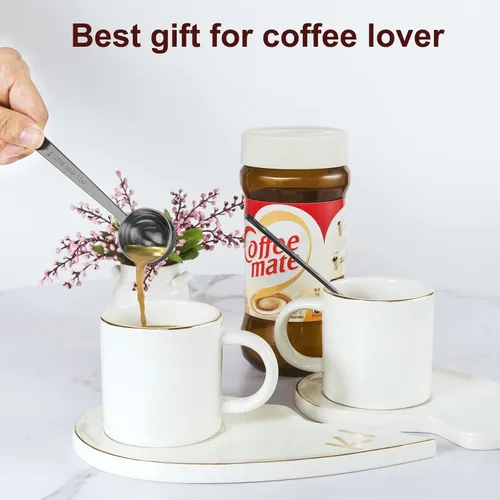 Vista 5 de Conjunto de cucharas de café premium Safring, juego de 2, cuchara de café de acero inoxidable con mango largo, contiene cuchara medidora de 1