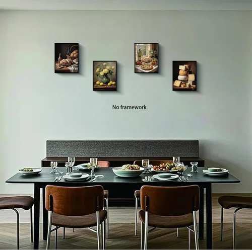 Vista 2 de TOCDGOO Juego de 4 piezas de arte de pared vintage para cocina, comida 8-Colorido
