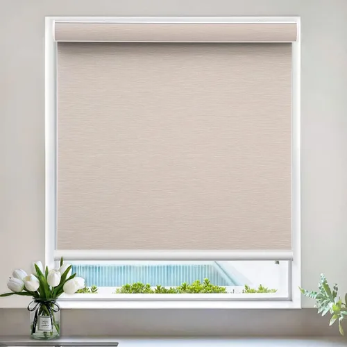Vista 8 de Persianas enrollables para ventanas, sin cordones, opacas de tamaño personalizado, para cocina, oficina y dormitorio (beige)
