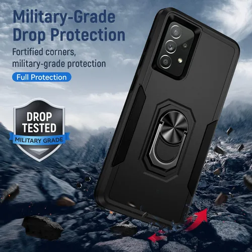 Vista 4 de Funda para Samsung Galaxy A52 5G Galaxy A52 4G con anillo de soporte, resistente protección de grado militar a prueba de golpes para Galaxy A52 5G