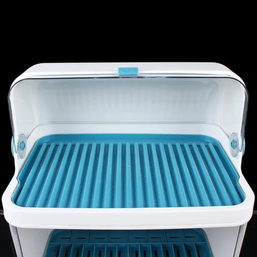 Vista 9 de Escurridor de platos, tabla de drenaje con tapa de plástico, taza de plato de cocina, tabla de drenaje de 2 niveles, soporte para utensilios