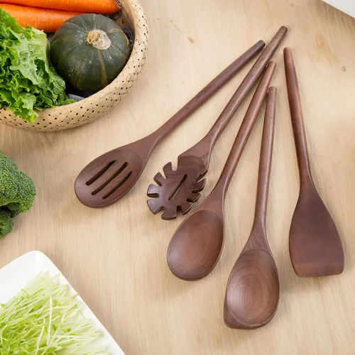 Vista 6 de 2PSC Cucharas de cocina de madera, cuchara de madera de 14 pulgadas para cocinar, mezclar ensalada o sopa, utensilios de cocina antiadherentes