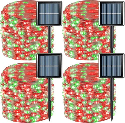 Vista 10 de QITONG - 4 paquetes de luces solares de Navidad blancas, cada una de 33 pies, 100 LED, luces de hadas impermeables para exteriores, 8 modos, luces