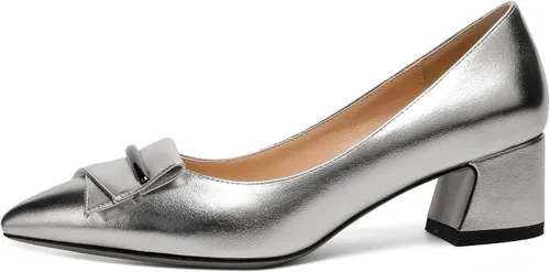 Vista 2 de YODEKS Zapatos de tacón grueso para mujer, tacón de bloque bajo, punta puntiaguda, zapatos de tacón para el trabajo, casual, vida diaria, fiesta
