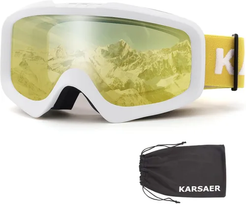 Vista 7 de Karsaer - Gafas de esquí antivaho, gafas de nieve OTG, 100% protección UV, gafas de snowboard con lentes dobles flexibles para hombres, mujeres
