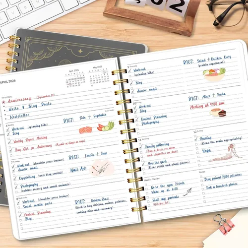 Vista 2 de Agenda 2026 de 8.5 x 11 pulgadas, planificadores semanales mensuales grandes con pestañas, calendario diario A4 encuadernado en espiral, agenda