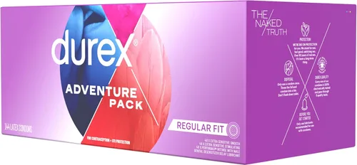Vista 15 de Durex - Paquete Adventure de condones, lisos y estriados, a granel, preservativos de látex de ajuste regular