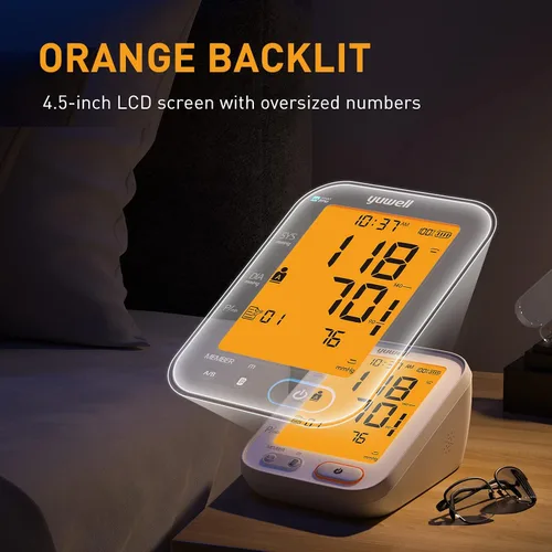 Vista 5 de yuwell Monitor de presión arterial del brazo superior Grado médico, máquina BP para uso doméstico 2 usuarios, lecturas de 99 x 2, manguito