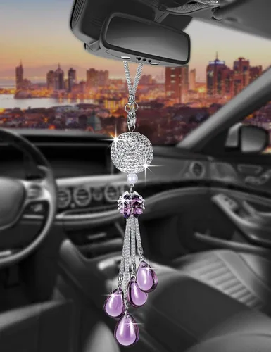 Vista 20 de Glamorosa decoración colgante de espejo de coche con cabeza de zorro azul oscuro, adorno de automóvil con temática animal para mujeres y hombres