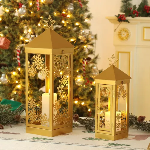 Vista 3 de NEEDOMO Decoraciones navideñas para exteriores e interiores, decoración de farol de vela de metal de 17/12 pulgadas, faroles de Navidad
