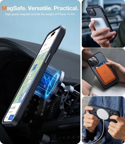 Vista 2 de TORRAS Funda magnética más fuerte para iPhone 14 Pro, 12 pies de grado militar probado en caídas, compatible con MagSafe, silicona mate protectora