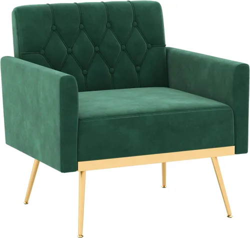 Vista 10 de KOMFOTT Velvet Accent Chair, Modern Tufted Arm Chair (1,Blue)