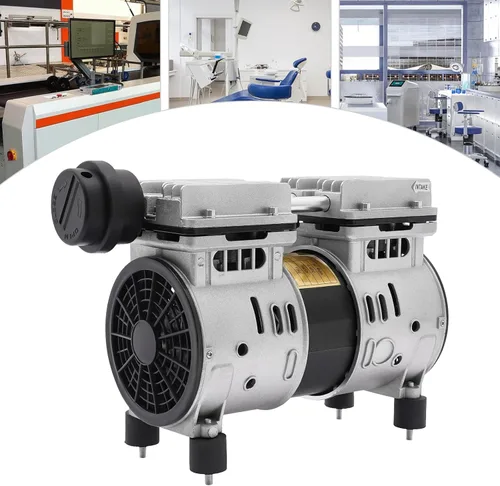Vista 4 de Bomba de vacío sin aceite, 110V 370W Bomba de compresor de pistón sin aceite de alta presión Bomba de aire de vacío de alto flujo Cilindro doble
