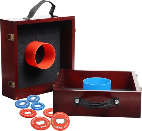 Vista 9 de GSE Games & Sports Expert Juego de lanzamiento de arandelas de madera premium con 8 arandelas con abridor de botellas para adultos y familia. Juego
