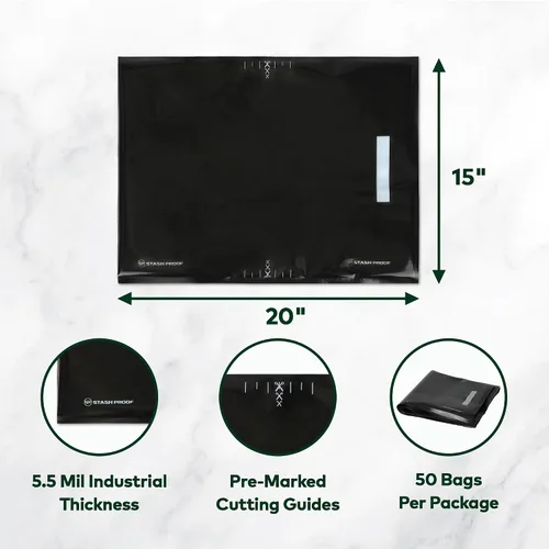 Vista 5 de Bolsas de sellado al vacío de 15 x 20 pulgadas (50 unidades) de 5.5 mil (negro y negro) – Sin BPA de grado comercial para almacenamiento, bolsa