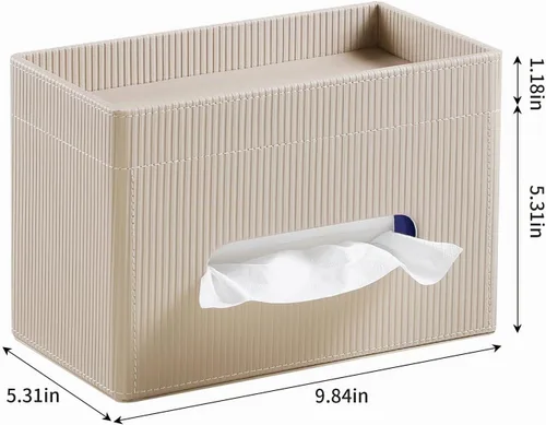 Vista 7 de Funda para Caja de Paños Rectangular con Bandeja de Almacenamiento, Soporte de Paños de PU para Tocador de Baño, Mesitas de Noche, Dormitorio