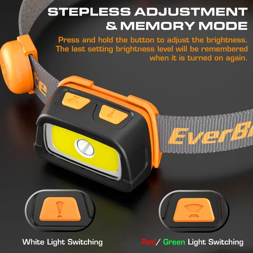 Vista 6 de EverBrite Linterna frontal recargable - Faro de 350 lúmenes con luz roja/verde y luz trasera, 7 modos de iluminación con función de memoria