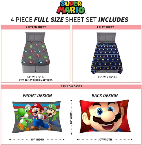 Vista 2 de Super Mario Trifecta Fun - Juego de sábanas de 4 piezas
