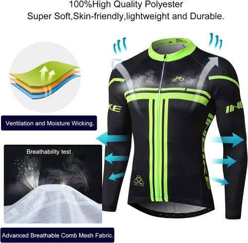 Vista 14 de INBIKE Conjunto de camiseta de ciclismo para hombre, reflectante, transpirable, traje de ciclismo de secado rápido, con pantalones cortos acolchados