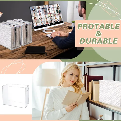 Vista 5 de Thenshop Organizador de archivos acrílicos de 3 piezas, caja de archivos de acrílico para escritorio con asa, carpeta para colgar, caja de archivo