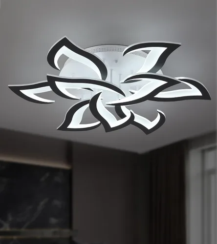 Vista 9 de MEIXISUE Lámpara de techo moderna con flor LED en negro, accesorios de iluminación de techo montados con control remoto para sala de estar