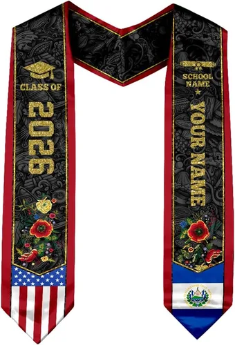 Vista 7 de IZI POD Banda de graduación personalizada de la bandera estadounidense de los salvadoreños, banda de graduación de salvadoreños, estola