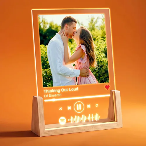Vista 2 de Placa de música personalizada con soporte de luz LED - Placa de canción personalizada para pareja con código y texto, regalo de última hora, regalo