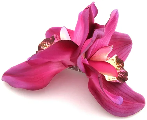 Vista 2 de Clip de pelo de flores de seda de orquídeas rosas fucsia doble con dientes