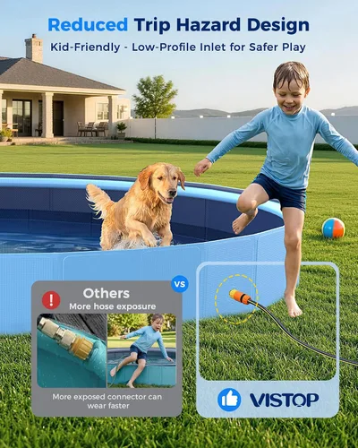 Vista 5 de VISTOP Piscina plegable para perros de 97 pulgadas con rociador, piscina grande de carcasa dura para mascotas, piscina plegable antideslizante