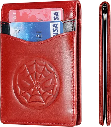 Vista 2 de IRON SPIDER Carteras para hombre con pantera de personaje de superhéroe, barrera RFID, ultrafina doble pliegue de cuero minimalista bolsillo frontal