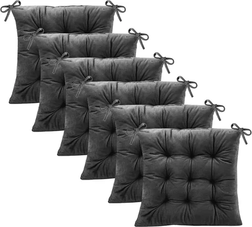 Vista 32 de Juego de 2 cojines para sillas de comedor con lazos, almohadilla antideslizante para silla de cocina para interior y tapete de asiento de comedor