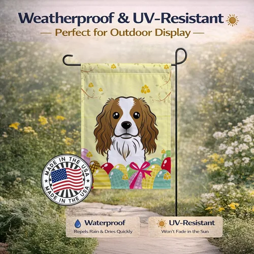 Vista 346 de Caroline's Treasures BB1923GF Bandera decorativa para jardín con diseño de Border Collie, para caza de huevos de Pascua, para jardín, jardín, patio