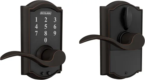 Vista 14 de Schlage - Cerradura táctil Century con picaporte Merano (bronce envejecido, FE695 CEN 716 MER) Keyless entry door lock, Electronic touchscreen