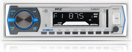 Vista 2 de Paquete de receptor de radio Bluetooth en el salpicadero DIN MP3 USB SD con carcasa estéreo marina blanca + 4 altavoces de audio impermeables