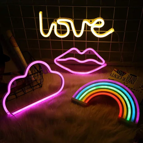 Vista 4 de MorTime - Bonitos letreros de luz LED neón para fiesta, accesorio de decoración de habitación de niñas, decoración de mesa, regalos para niños